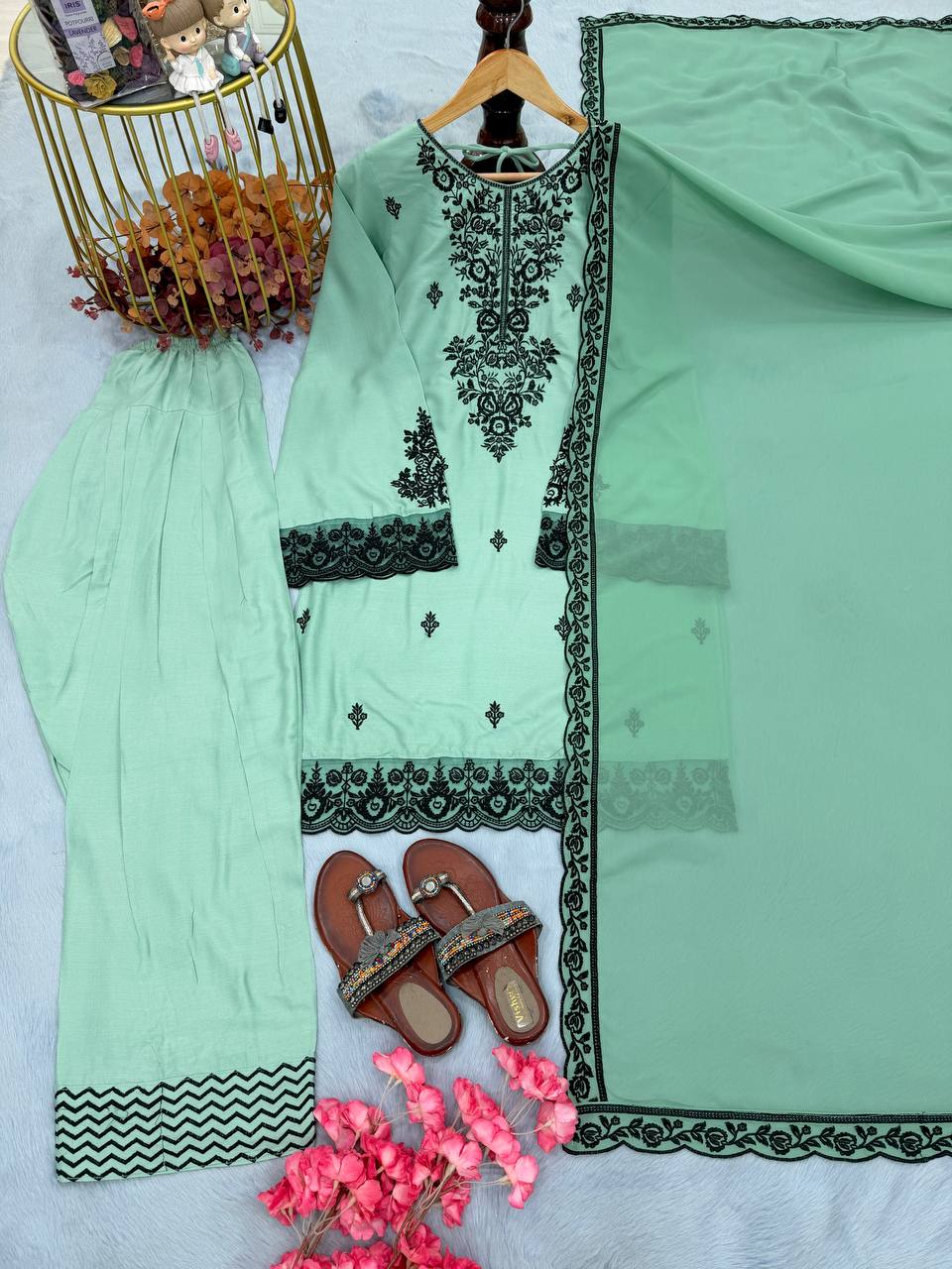 Embroidered Rayon Kurti Palazzo Set
