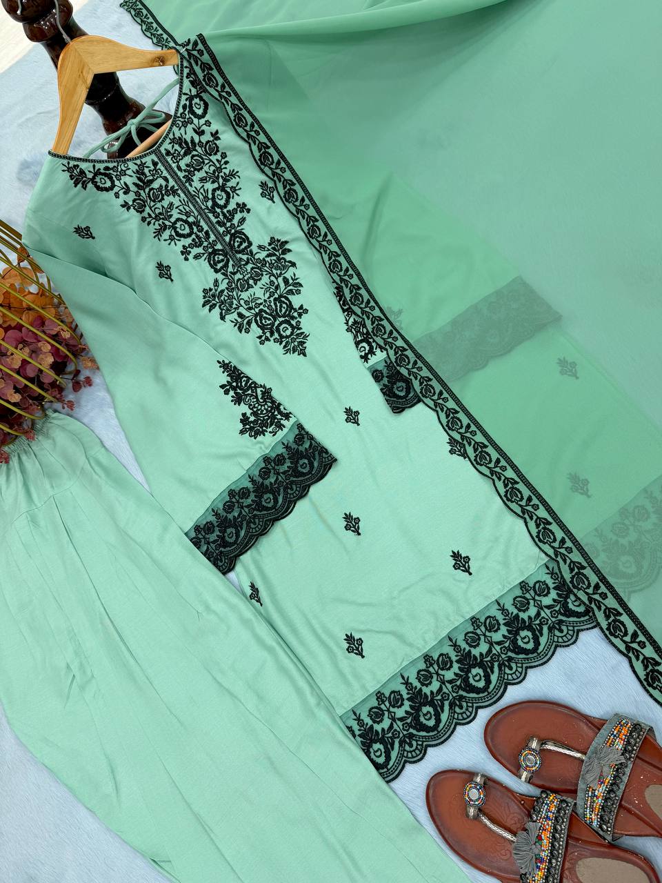 Embroidered Rayon Kurti Palazzo Set