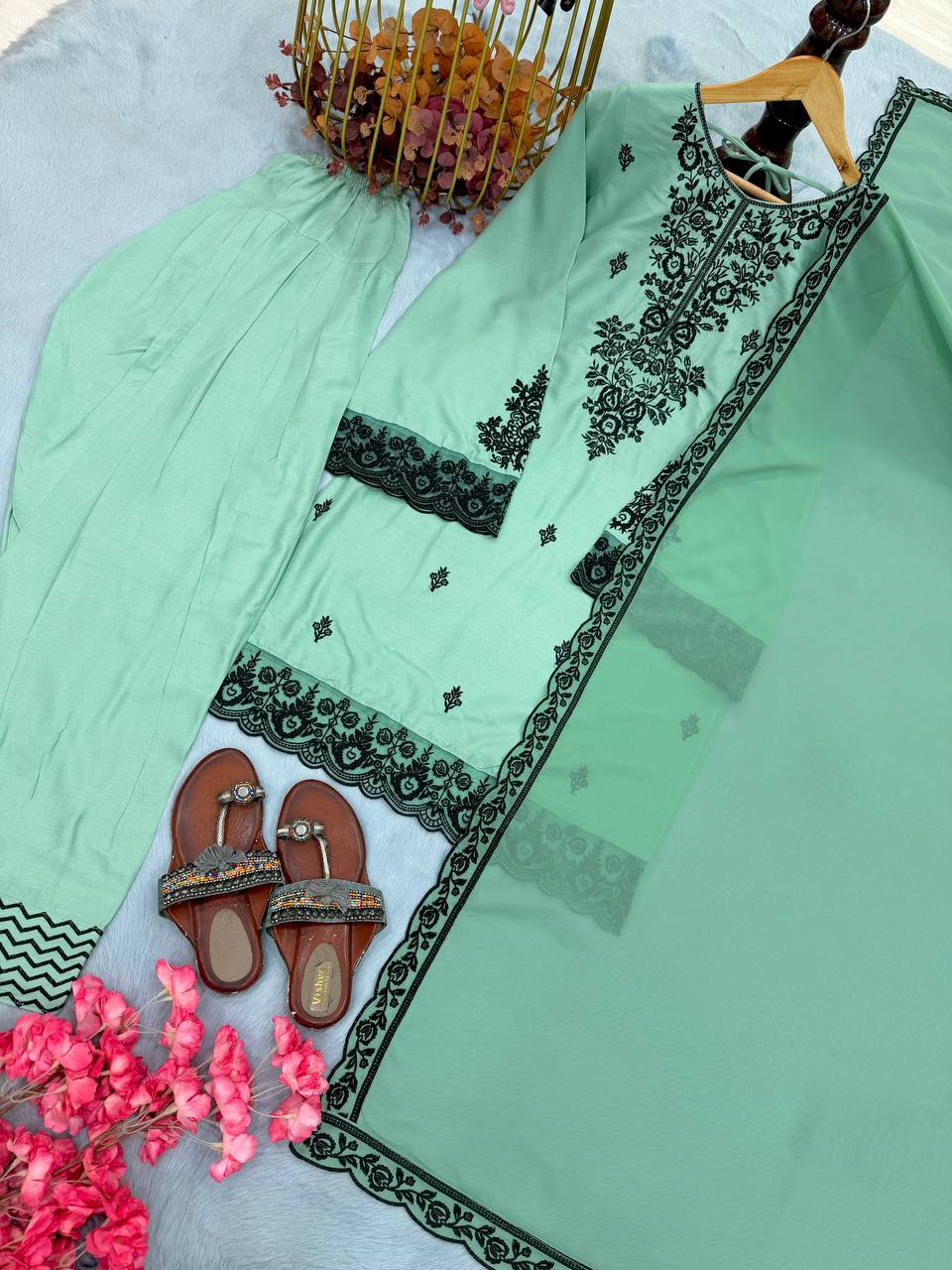 Embroidered Rayon Kurti Palazzo Set