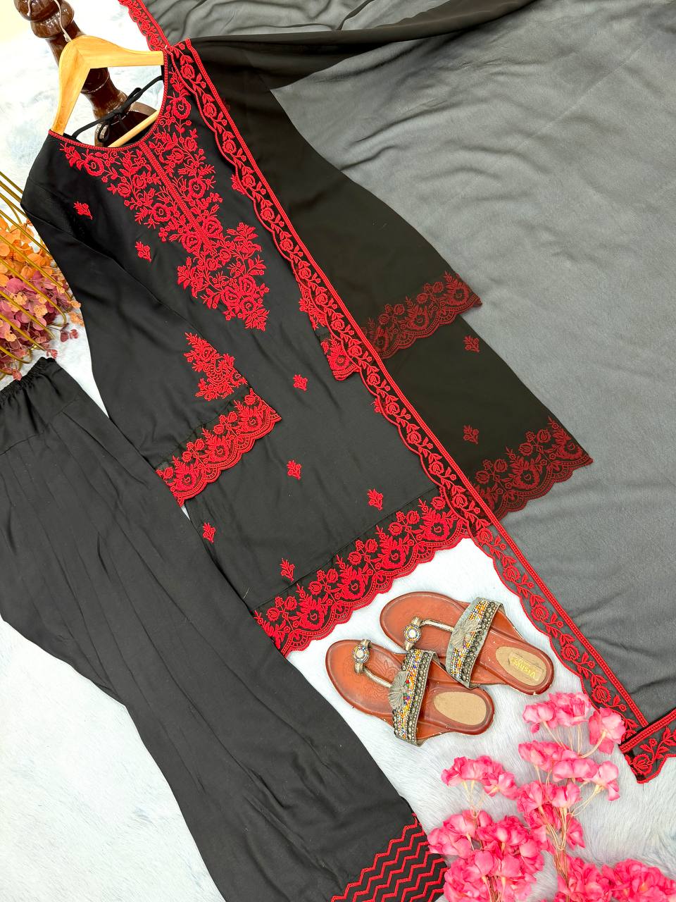 Embroidered Rayon Kurti Palazzo Set