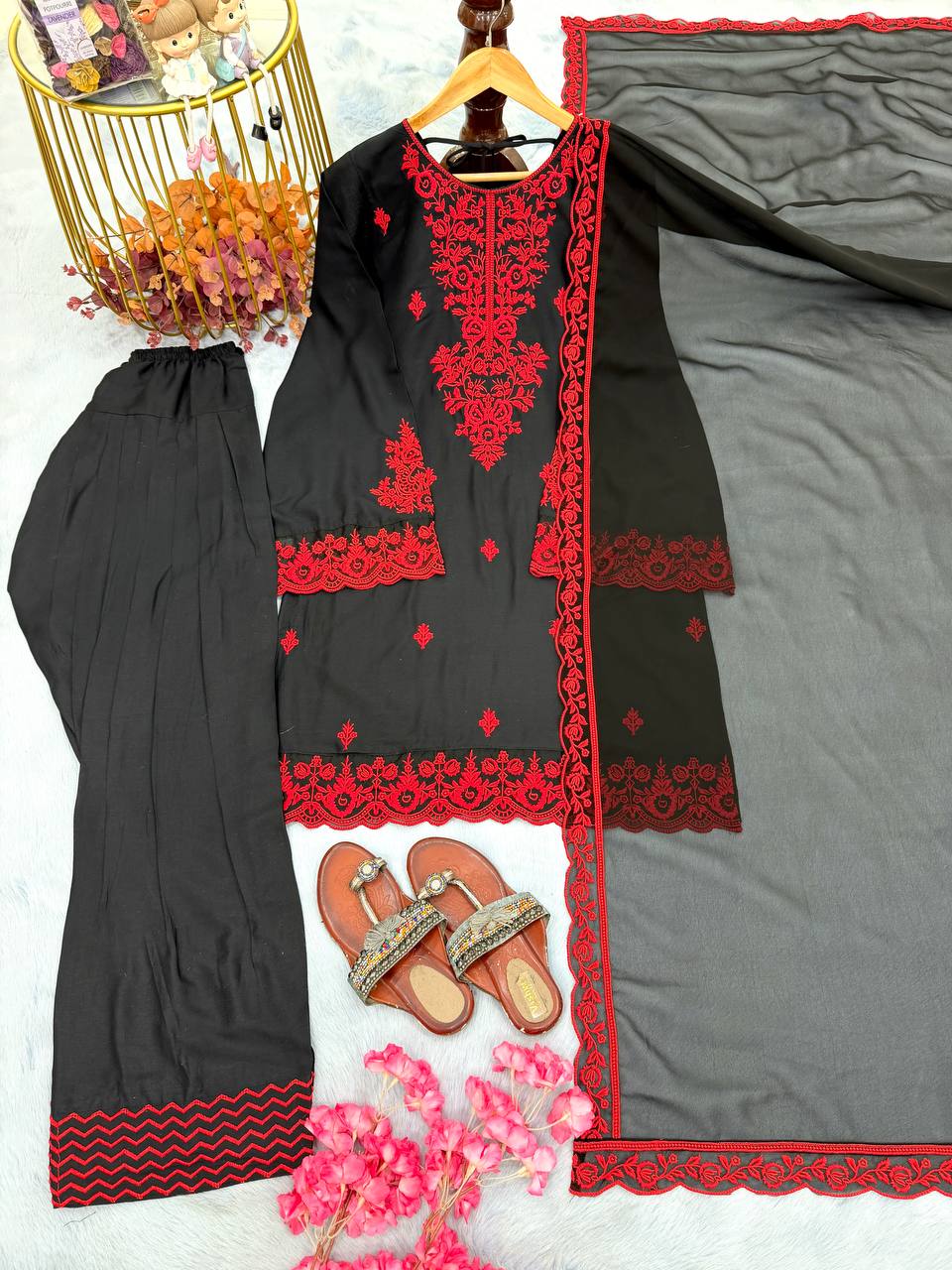 Embroidered Rayon Kurti Palazzo Set