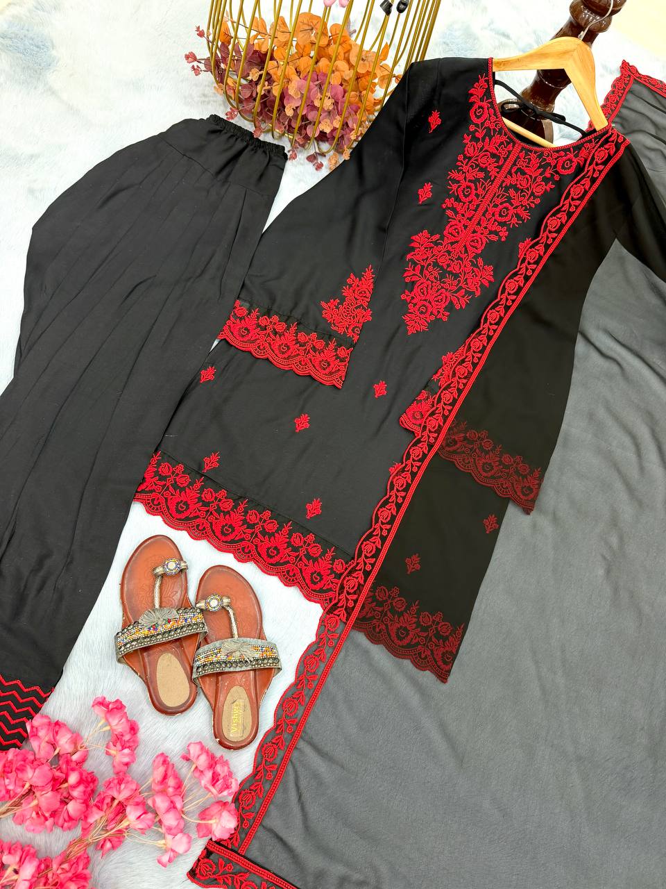 Embroidered Rayon Kurti Palazzo Set