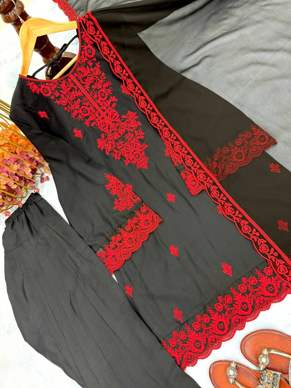 Embroidered Rayon Kurti Palazzo Set