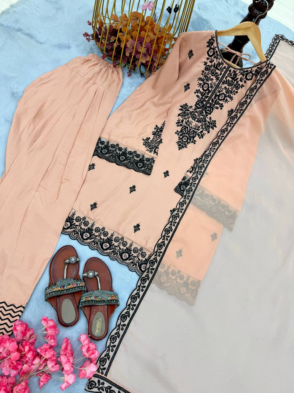 Embroidered Rayon Kurti Palazzo Set