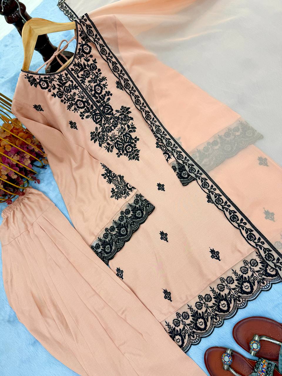 Embroidered Rayon Kurti Palazzo Set