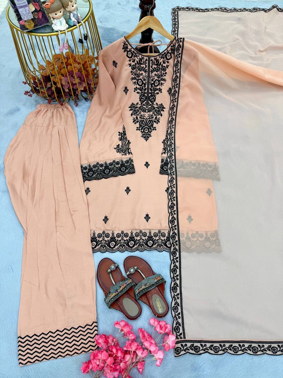 Embroidered Rayon Kurti Palazzo Set