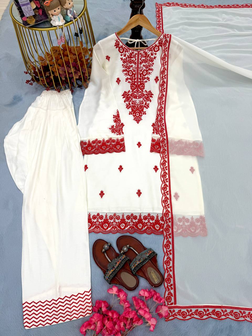 Embroidered Rayon Kurti Palazzo Set