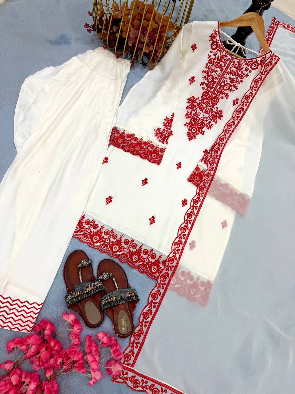 Embroidered Rayon Kurti Palazzo Set