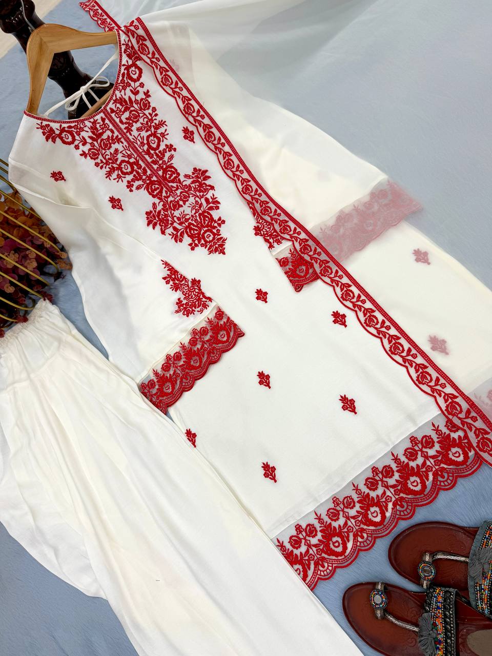 Embroidered Rayon Kurti Palazzo Set