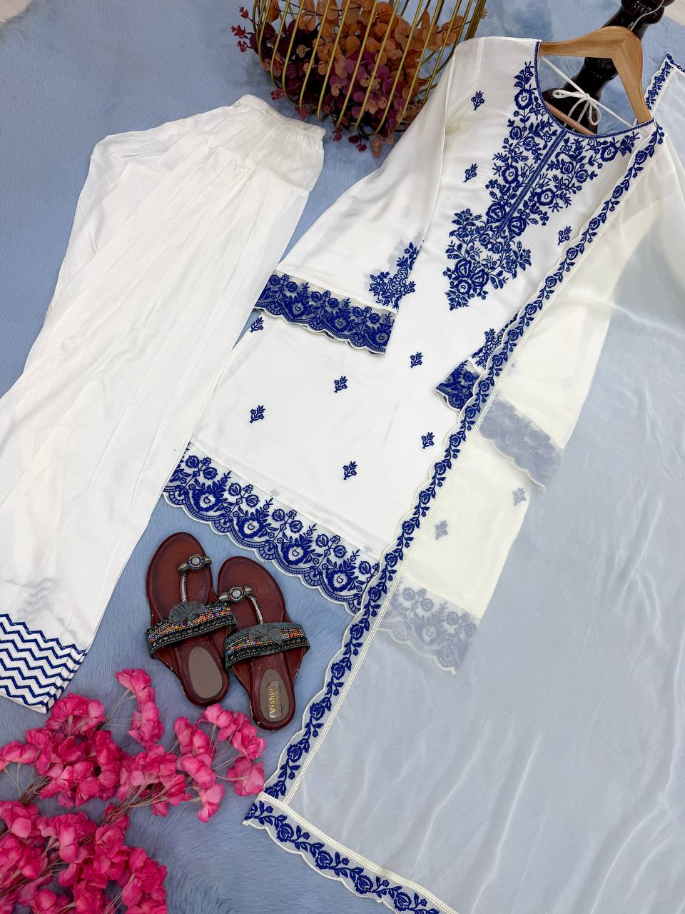 Embroidered Rayon Kurti Palazzo Set