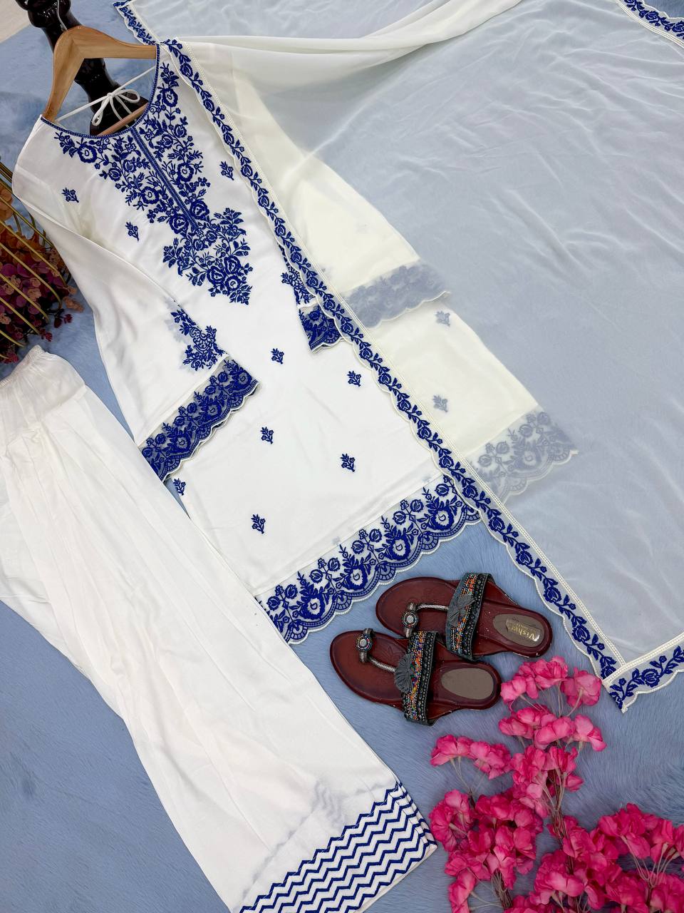 Embroidered Rayon Kurti Palazzo Set