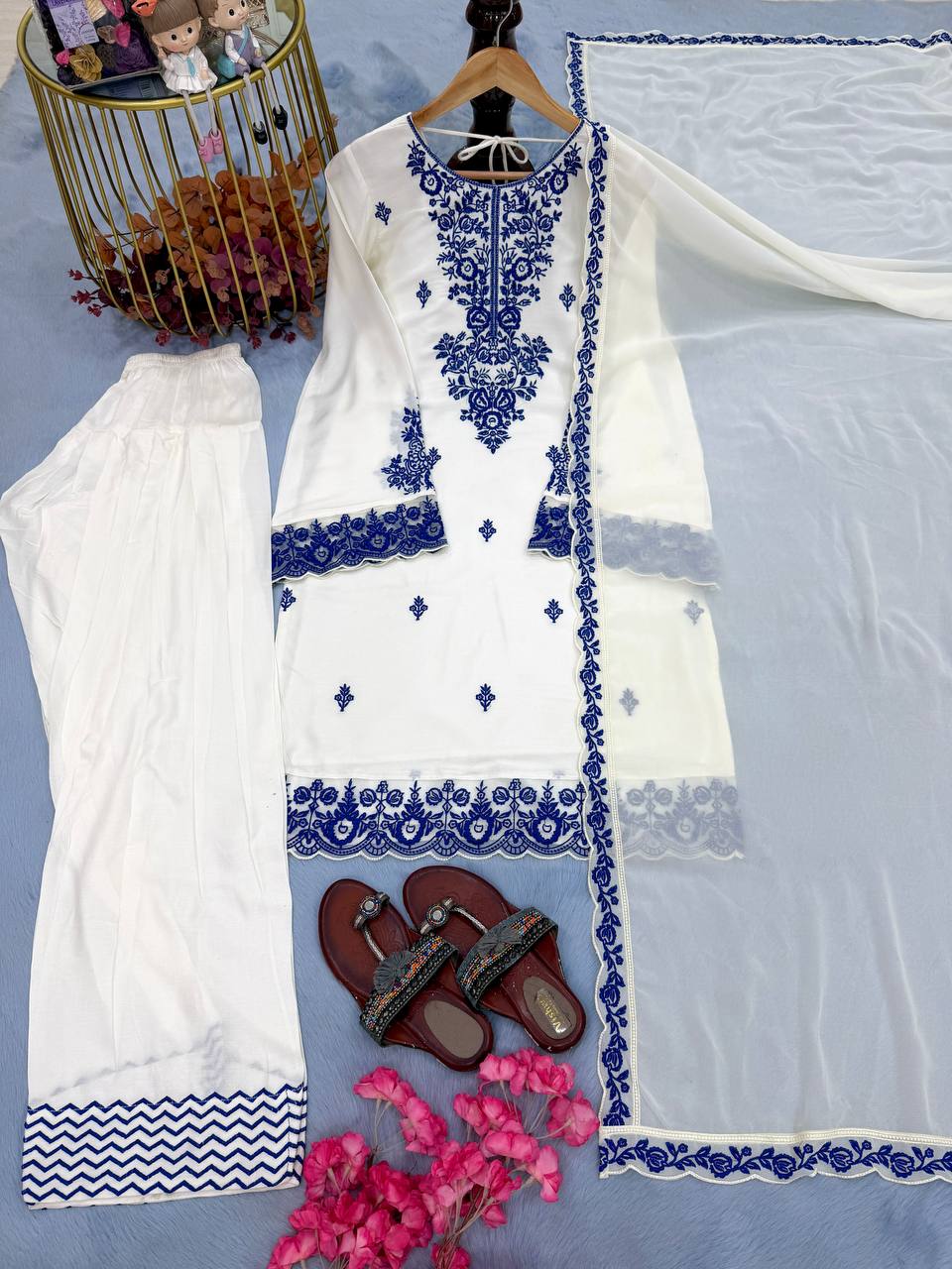 Embroidered Rayon Kurti Palazzo Set