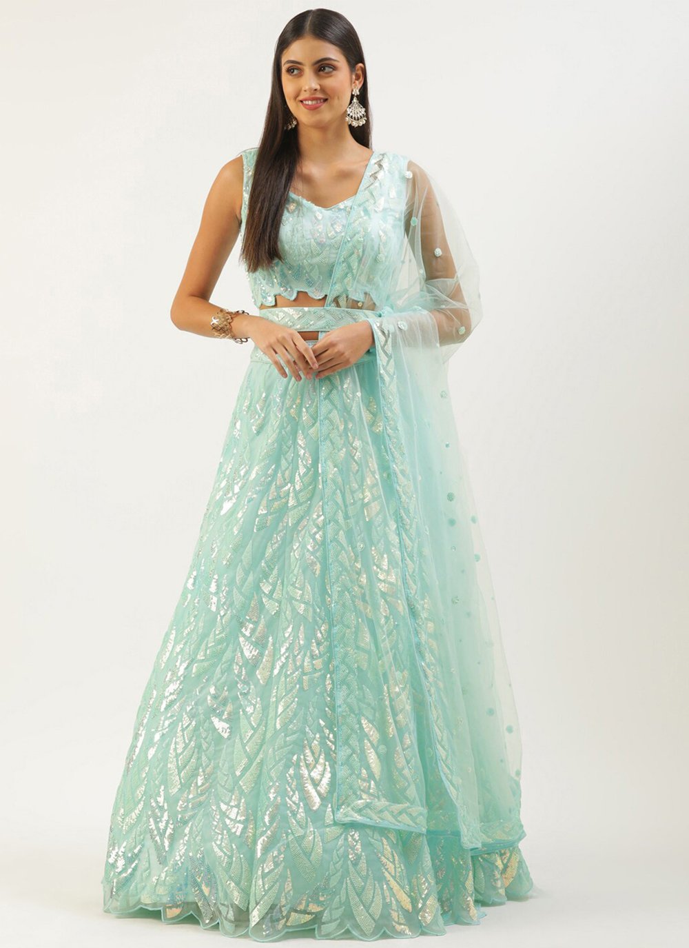 Fiery Embroidered Classic Blue Lehenga Choli