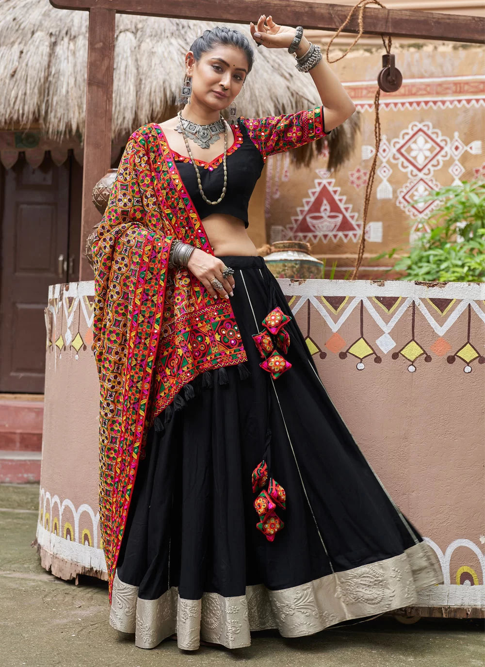 Outstanding Black Embroidered Navratri Lehenga Choli