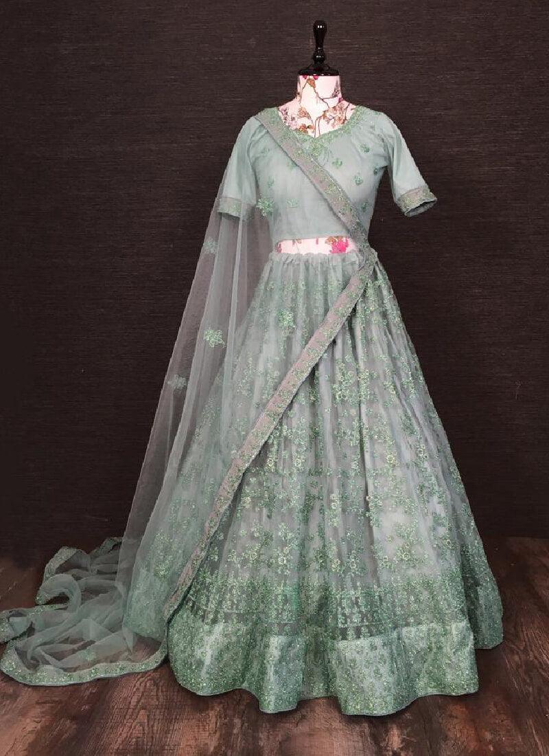 Embroidered Work Wedding Wear Sea Green Lehenga Choli