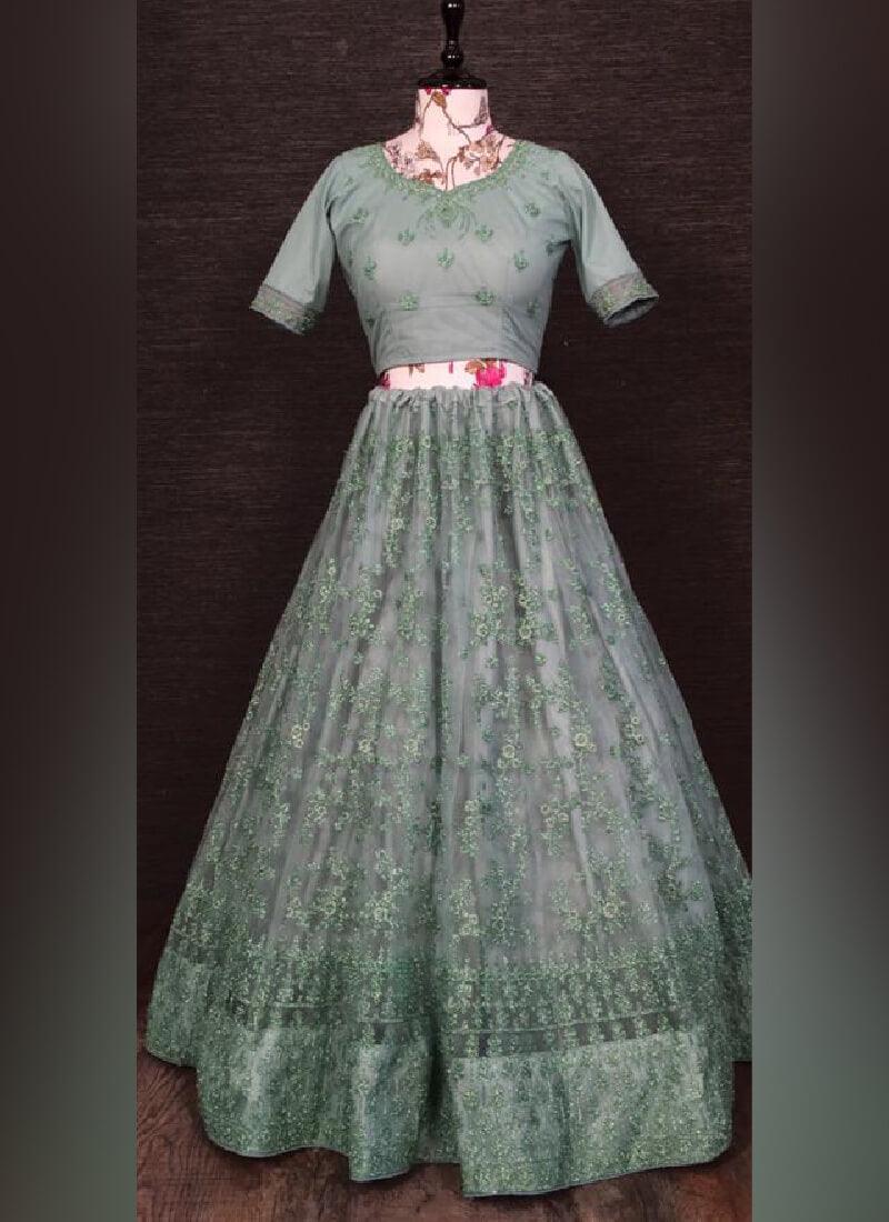 Embroidered Work Wedding Wear Sea Green Lehenga Choli