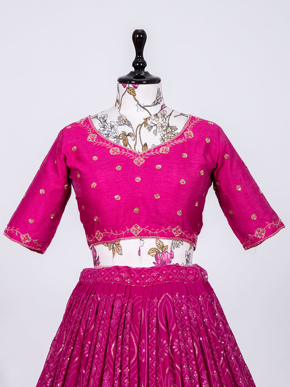 Rani Pink Color Sequins and Thread Embroidery Work Georgette Lehenga Choli