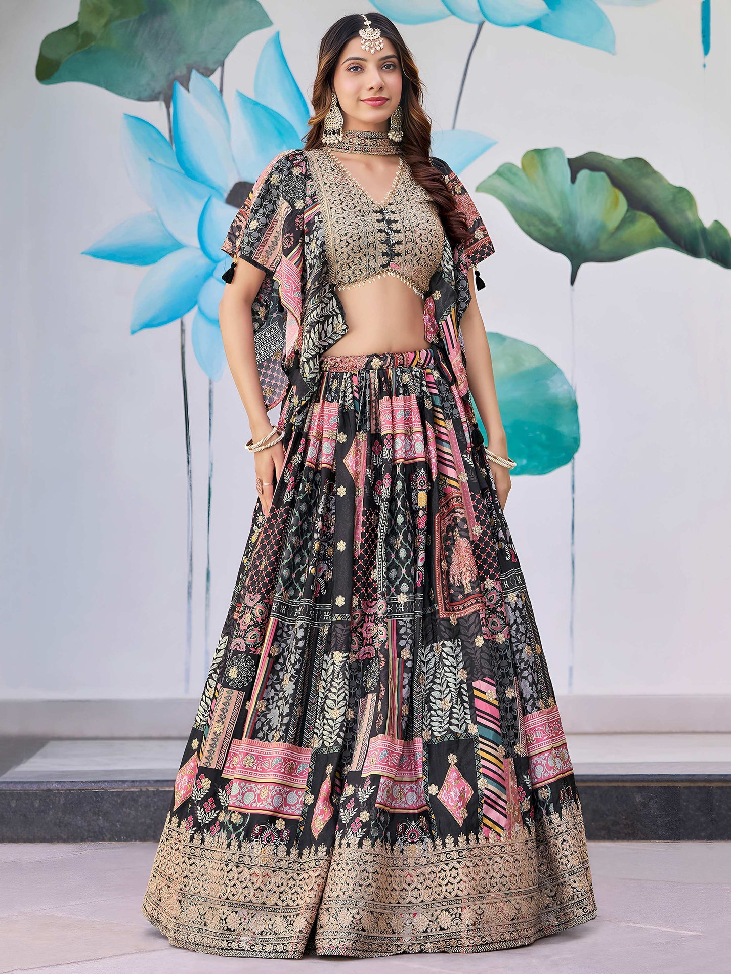 Enchanting Black Zari Embroidery Chinon Party Wear Lehenga Choli With Dupatta