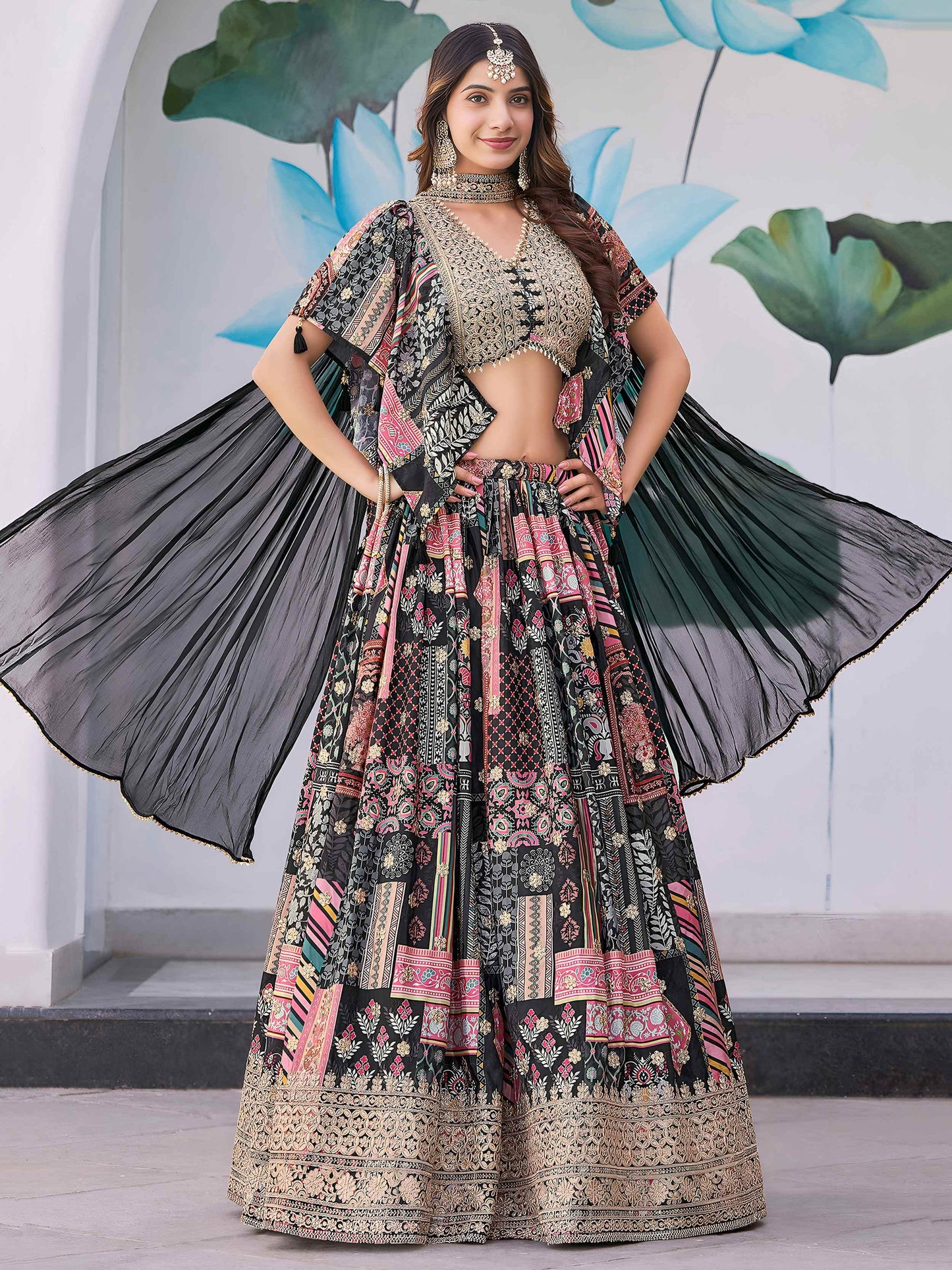 Enchanting Black Zari Embroidery Chinon Party Wear Lehenga Choli With Dupatta