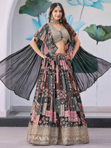 Enchanting Black Zari Embroidery Chinon Party Wear Lehenga Choli With Dupatta