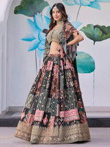 Enchanting Black Zari Embroidery Chinon Party Wear Lehenga Choli With Dupatta