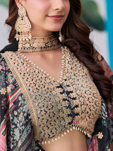 Enchanting Black Zari Embroidery Chinon Party Wear Lehenga Choli With Dupatta