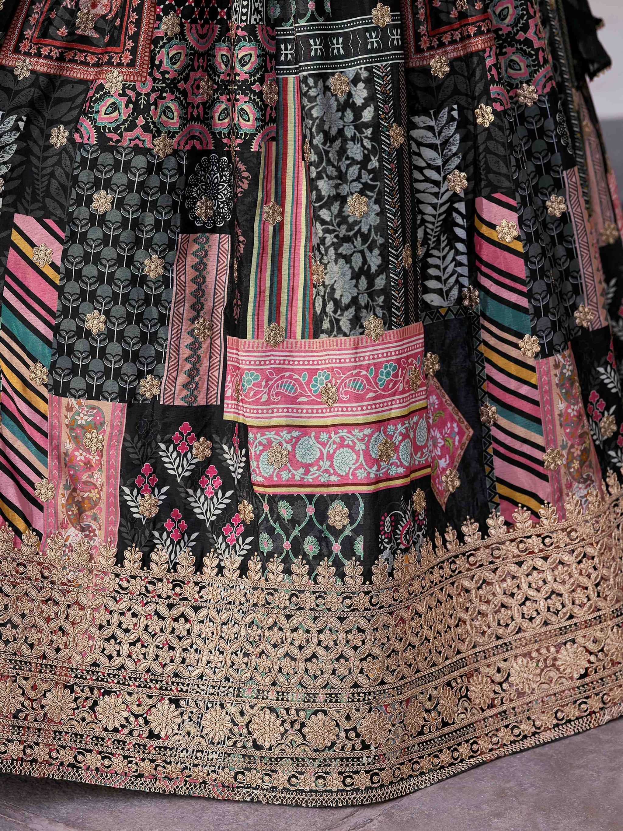Enchanting Black Zari Embroidery Chinon Party Wear Lehenga Choli With Dupatta