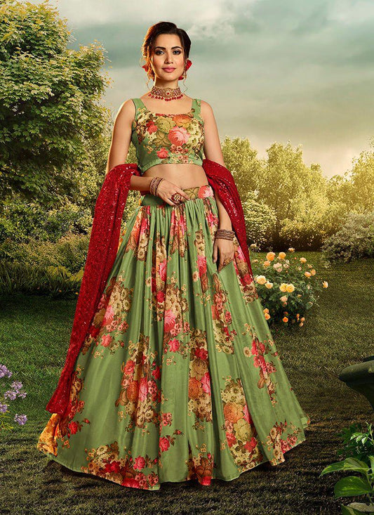 Enchanting Green Flared Organza Lehenga Choli Set