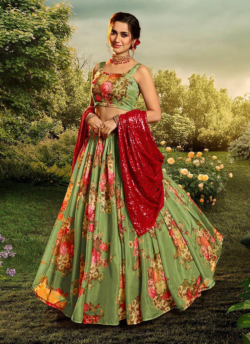 Enchanting Green Flared Organza Lehenga Choli Set