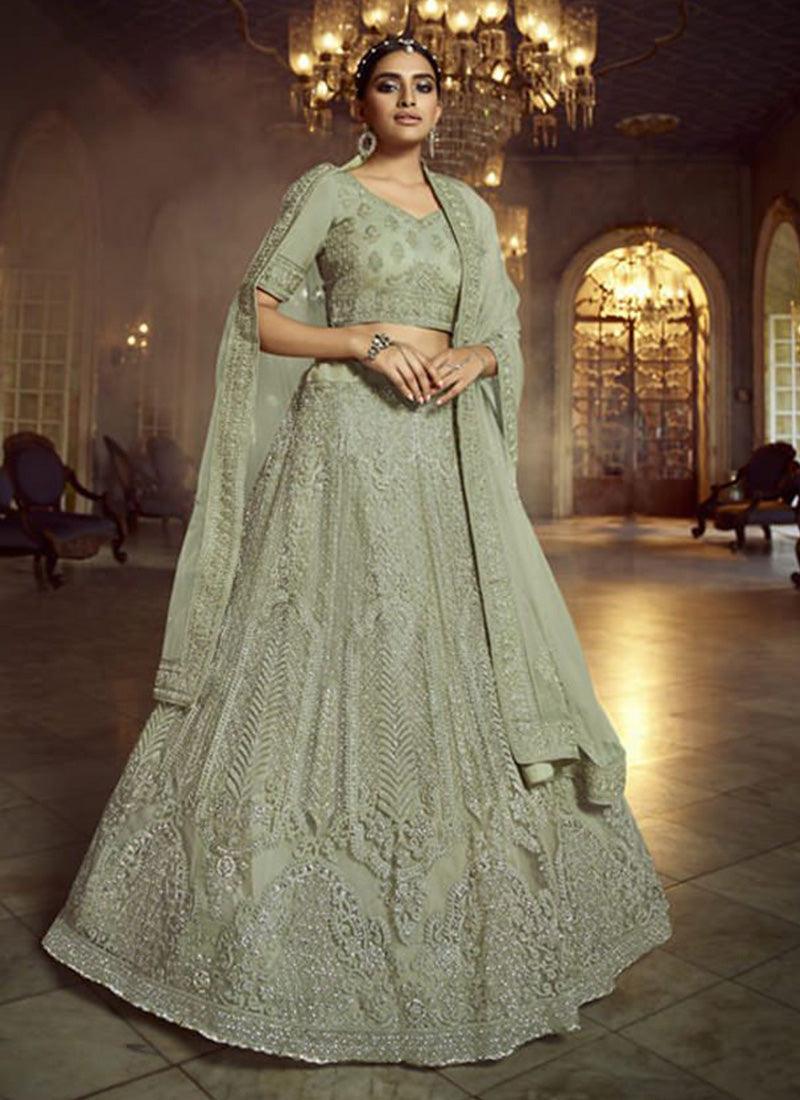 Enchanting Green Zarkan Dori Soft Net Lehenga Choli Set