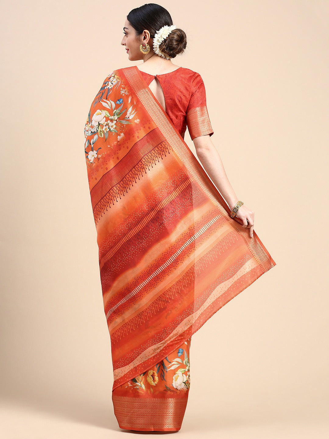 Enchanting Orange Dola Silk Saree - Perfect for the Wedding Season