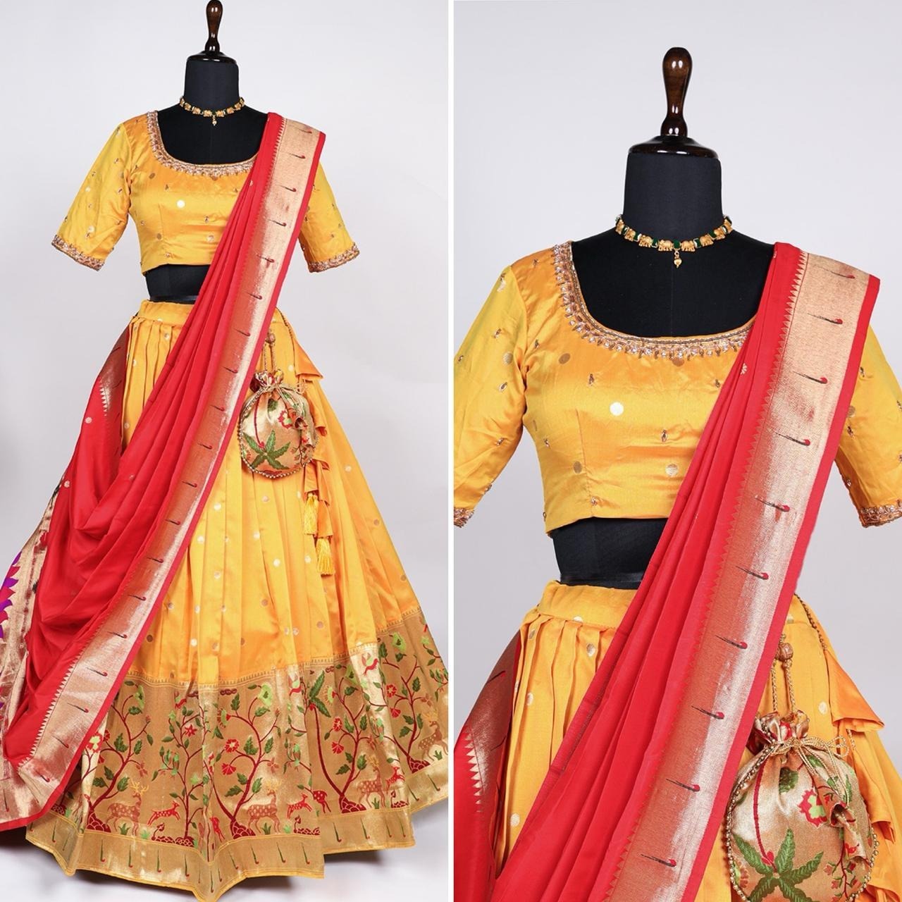 Enchanting Paithani Yellow Lehenga Choli - Zari Weaving & Jacquard Silk