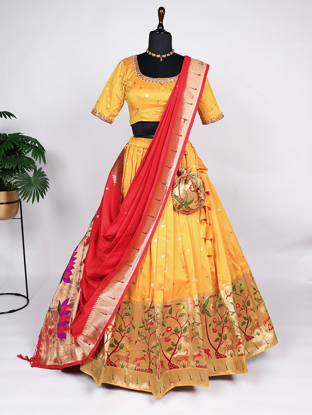 Enchanting Paithani Yellow Lehenga Choli - Zari Weaving & Jacquard Silk