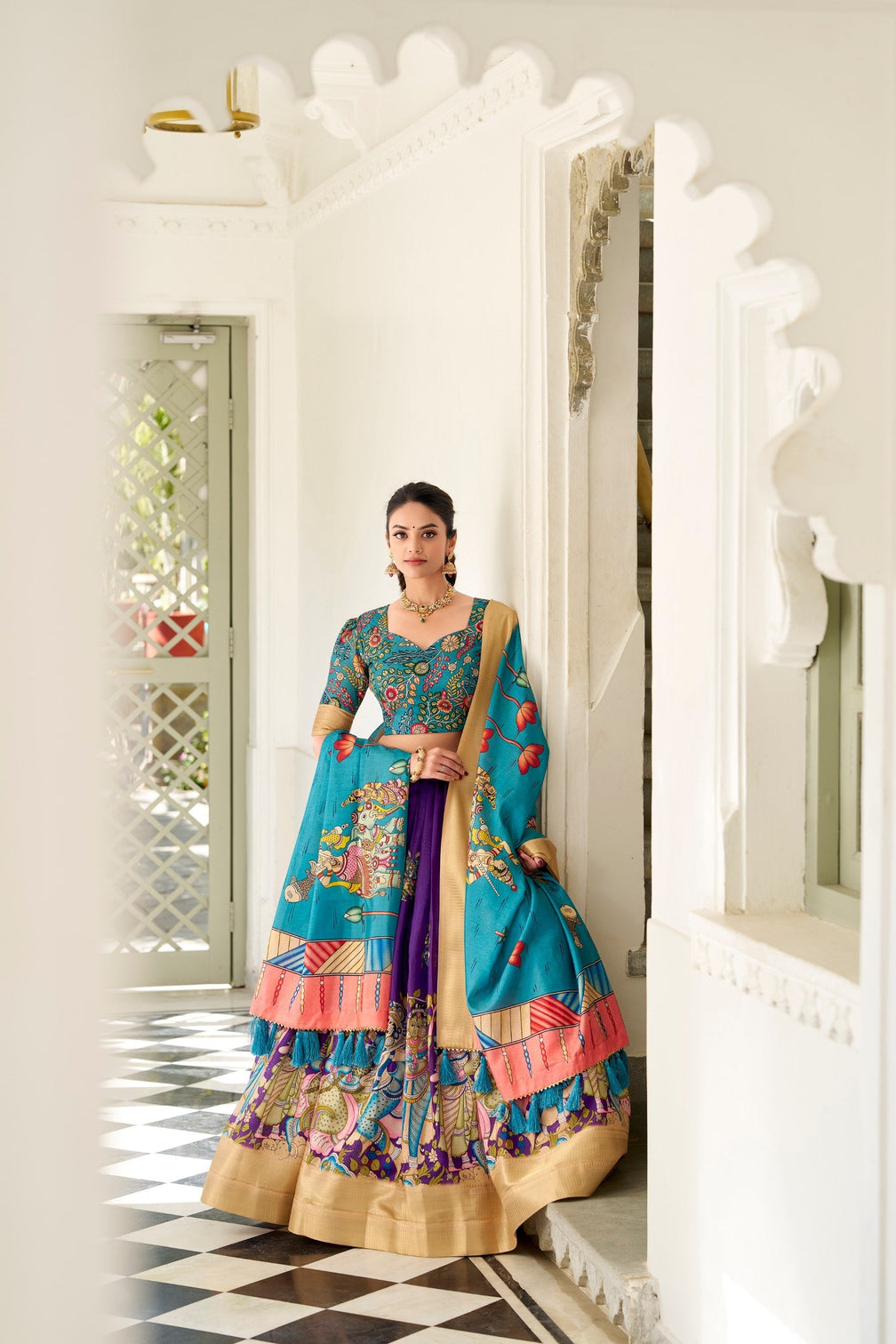 Enchanting Purple Dola Silk Lehenga Choli with Kalamkari Print