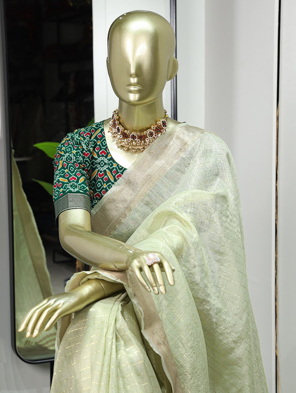 Enchanting Sea Green Khadi Organza Saree with Two Exquisite Blouse Options