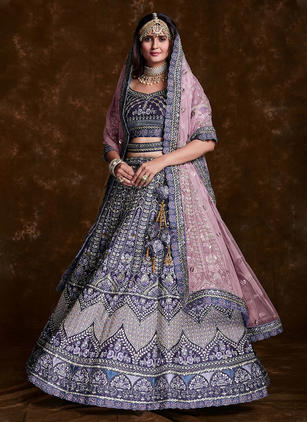 Enchanting Violet Art Silk Lehenga Set with Thread, Zari, Sequins Detailing