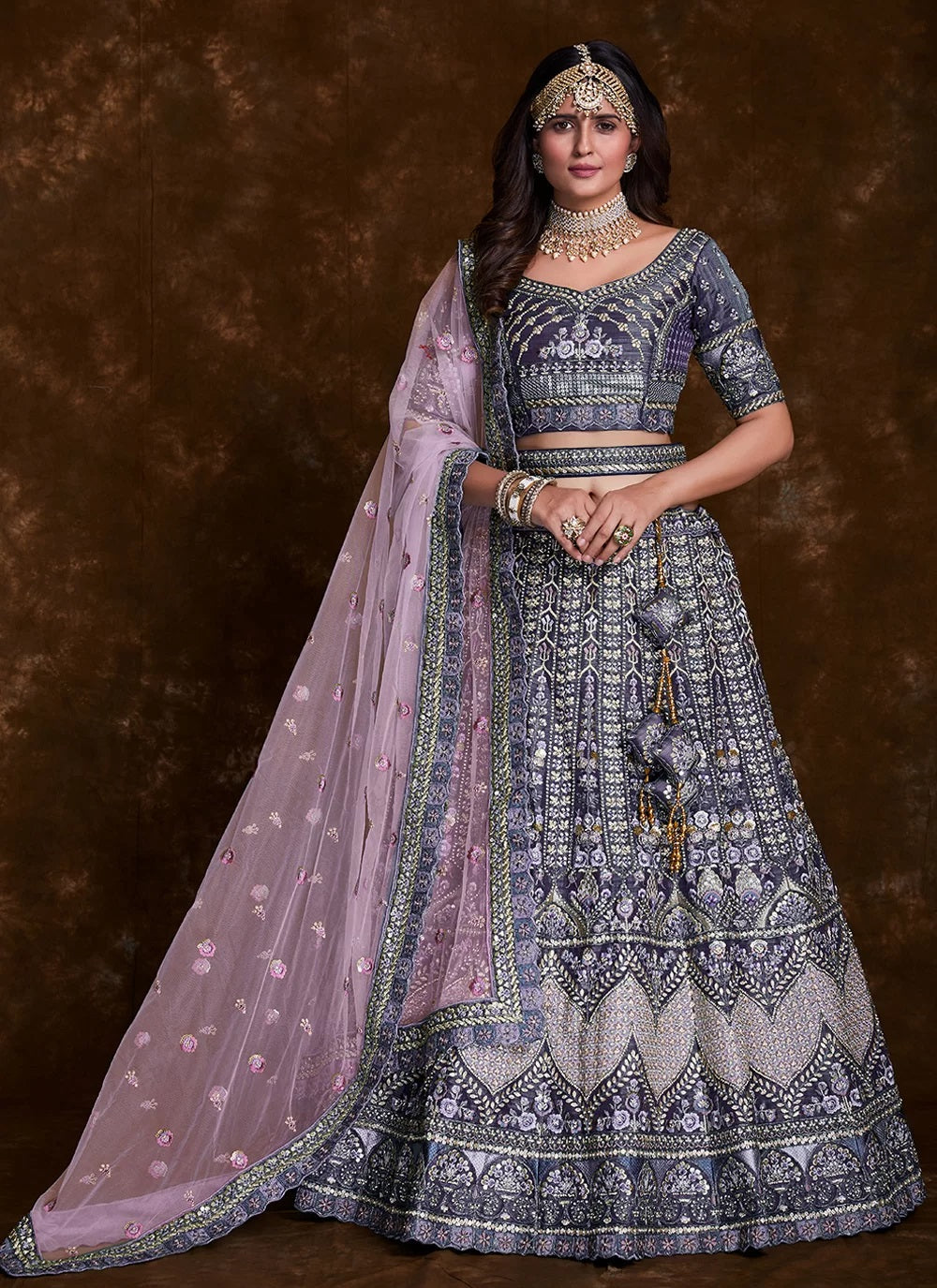 Enchanting Violet Art Silk Lehenga Set with Thread, Zari, Sequins Detailing