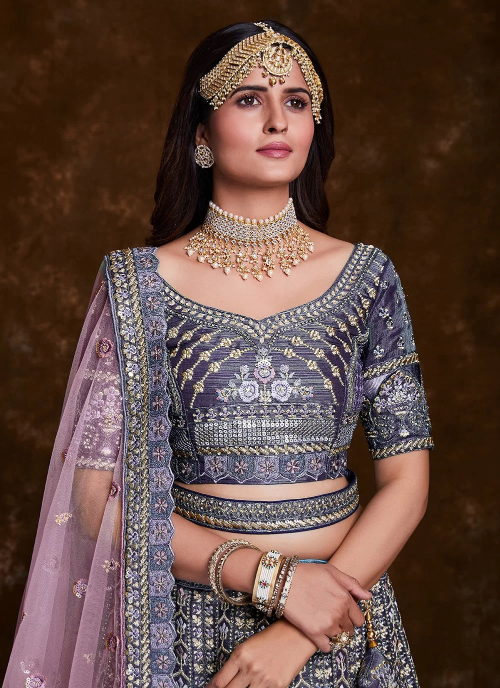 Enchanting Violet Art Silk Lehenga Set with Thread, Zari, Sequins Detailing