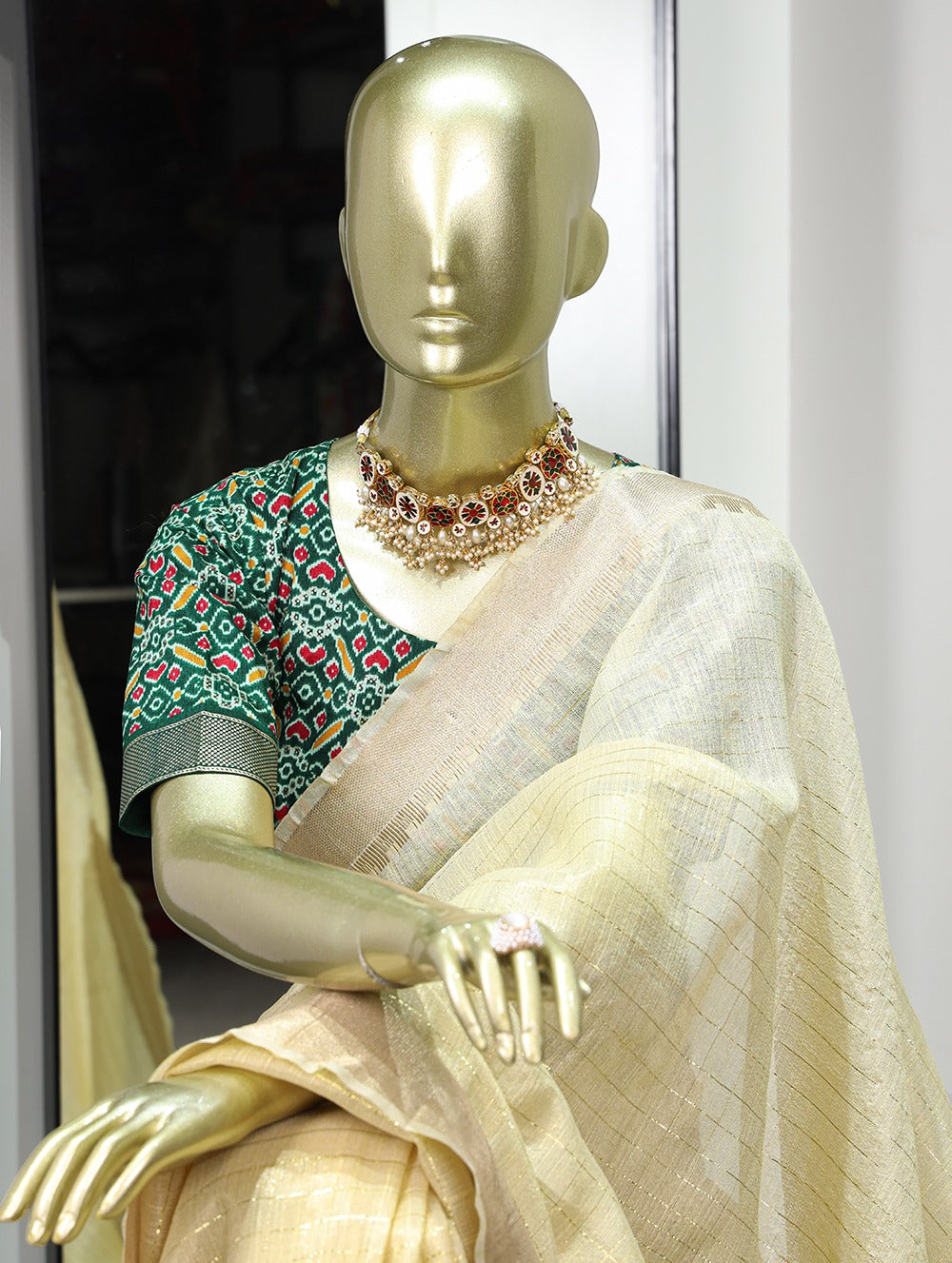 Enchanting Yellow Khadi Organza Saree with Two Exquisite Blouse Options