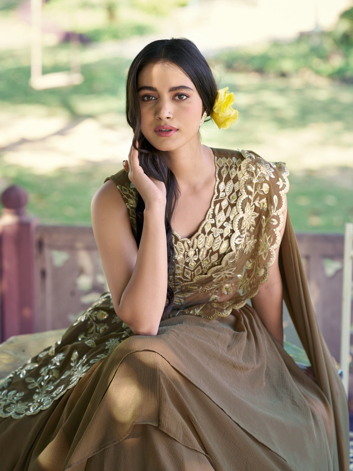 Coffee color traditional lehenga choli