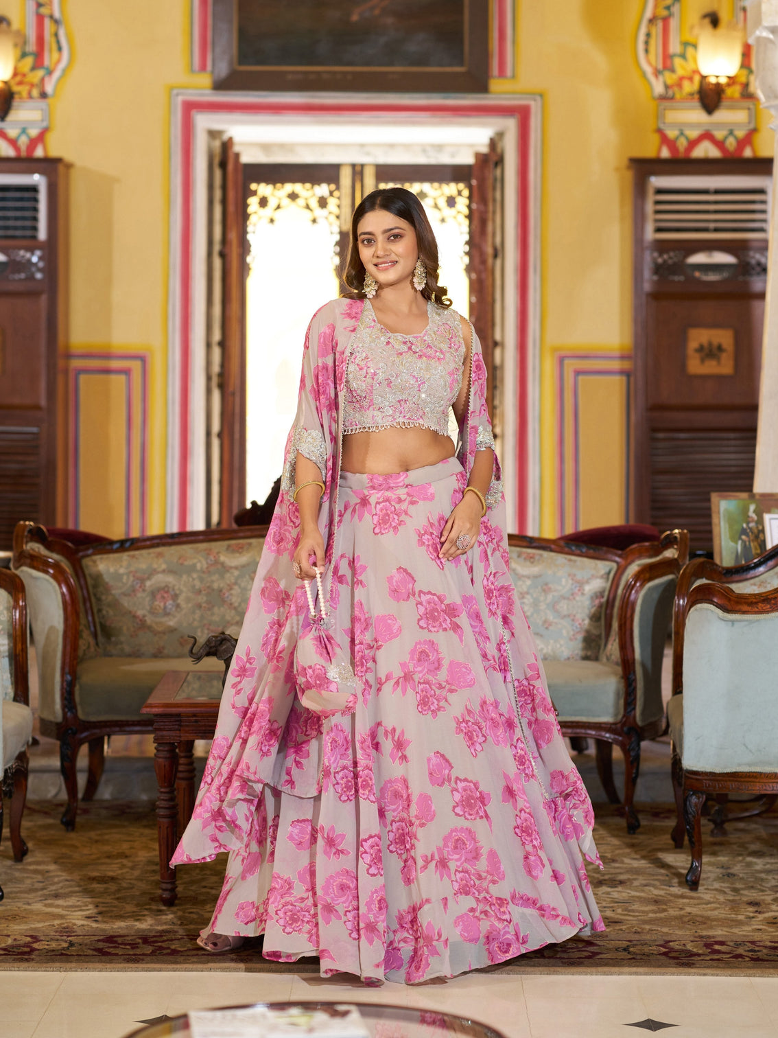 Indo weastern beads work lehenga