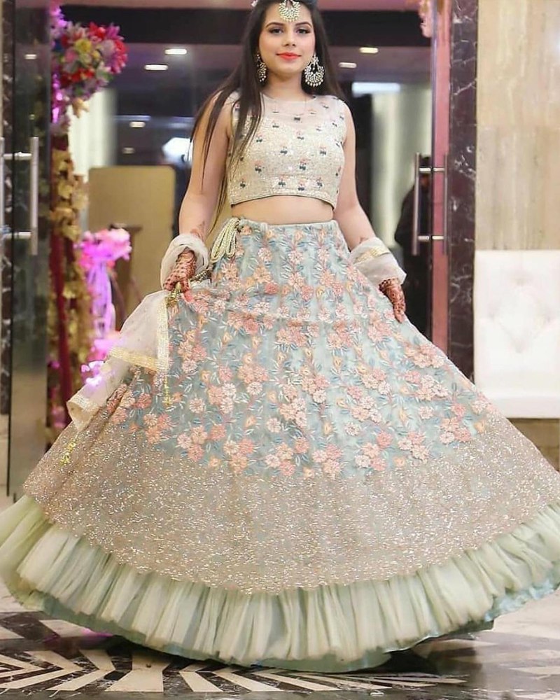 Enthralling Net White Lehenga Choli with Sequin Dupatta