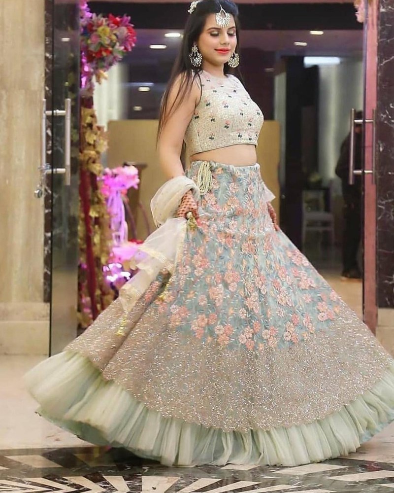 Enthralling Net White Lehenga Choli with Sequin Dupatta