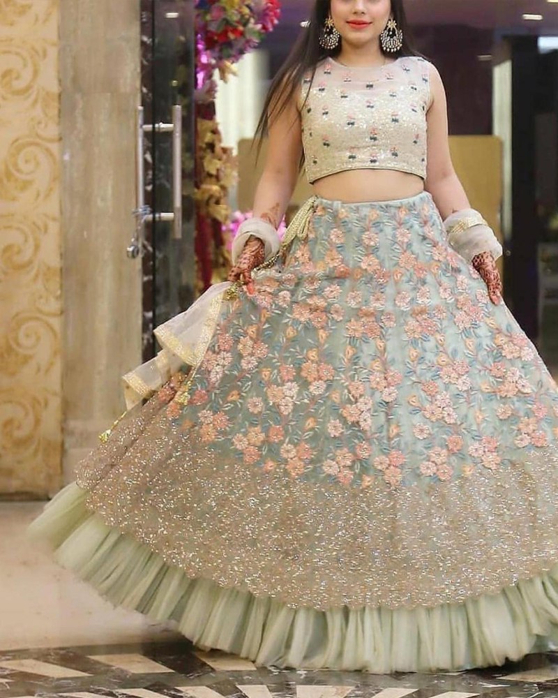 Enthralling Net White Lehenga Choli with Sequin Dupatta