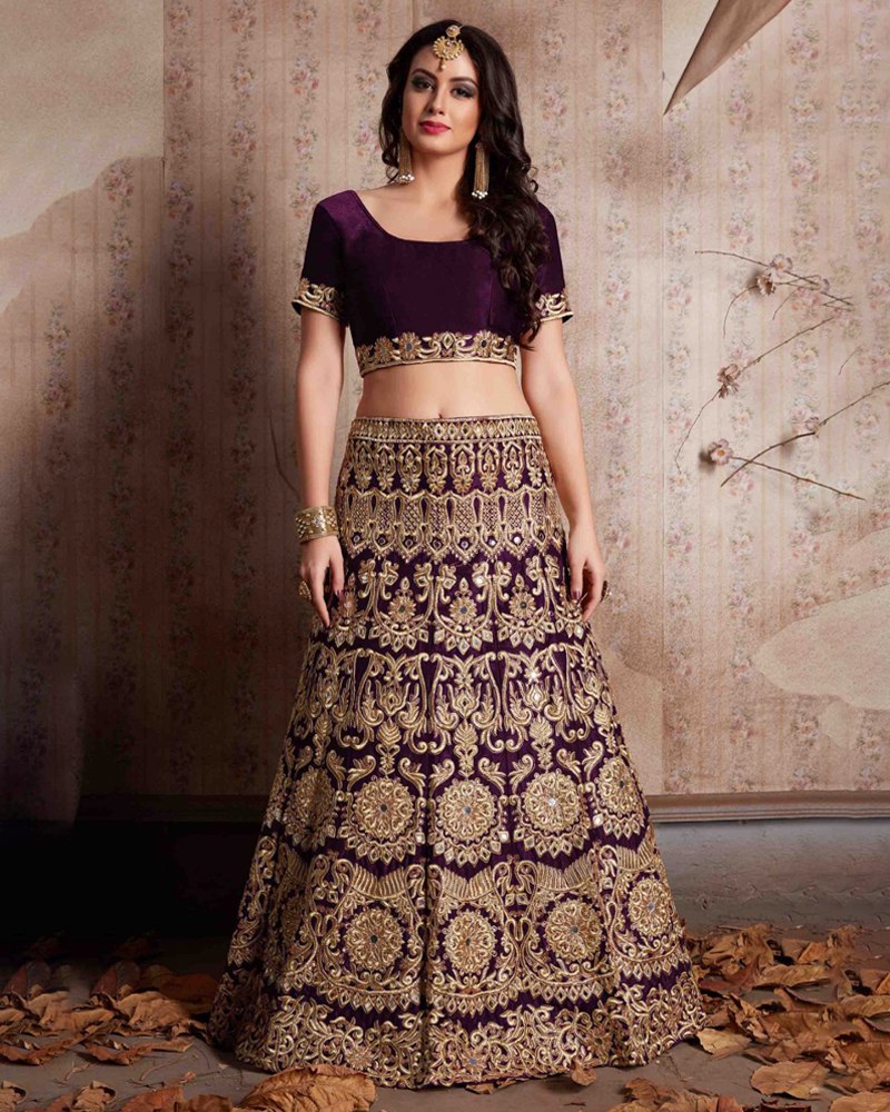 Enthralling Velvet Silk Wine Lehenga Choli Set with Jari-Dori Embroidery