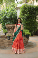 Orange Jequard Lehenga Choli with Russian Silk Embroidered Dupatta