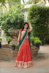 Orange Jequard Lehenga Choli with Russian Silk Embroidered Dupatta