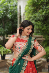 Orange Jequard Lehenga Choli with Russian Silk Embroidered Dupatta