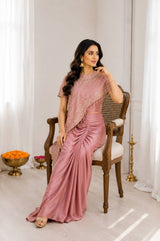 Peach Crepe Silk Dhoti Koti Set with Embroidered Sequins Work for Women
