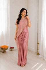 Peach Crepe Silk Dhoti Koti Set with Embroidered Sequins Work for Women